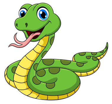 Şirin Yeşil Yılan çizgi film hayvan vektör çizimi