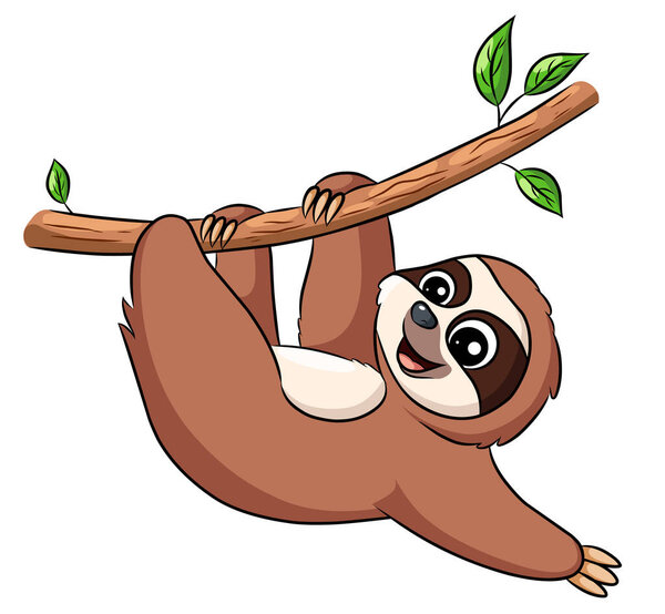 Cute Sloth hanging on a tree  cartoon illustration 