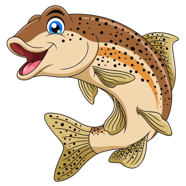 Carino Trota Pesce Cartone Animato Vettoriale Illustrazione — Vettoriale Stock
