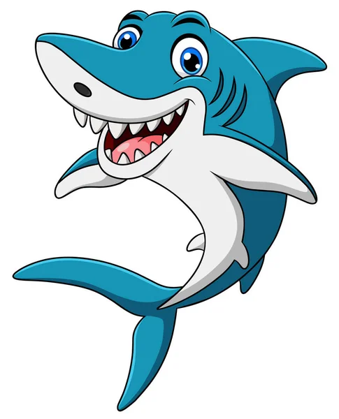 Roztomilý Žralok Ryby Kreslené Vektorové Ilustrace — Stockový vektor