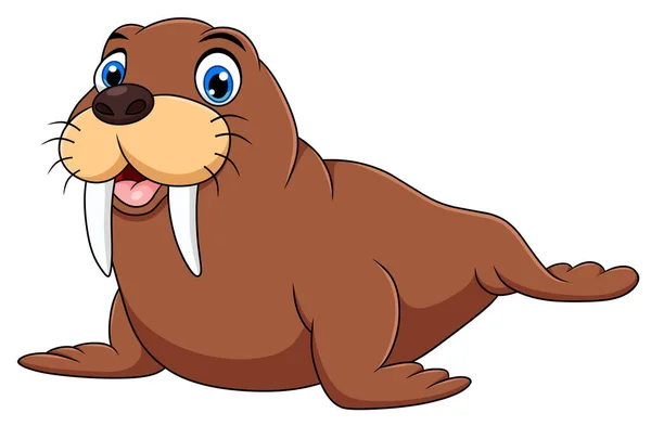 Bonito Walrus Animal Cartoon Vetor Ilustração —  Vetores de Stock