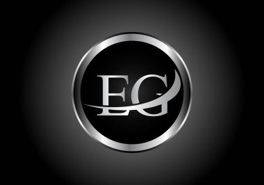 gümüş harfli EG metal kombinasyon alfabe logosu tasarımı bir şirket veya işletme için siyah ve beyaz gradyan tasarımında gri renkli