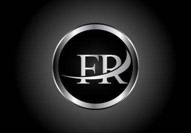 gümüş harf FR metal kombinasyon alfabe logo simgesi tasarımı bir şirket veya işletme için siyah ve beyaz gradyan tasarımı gri renkli