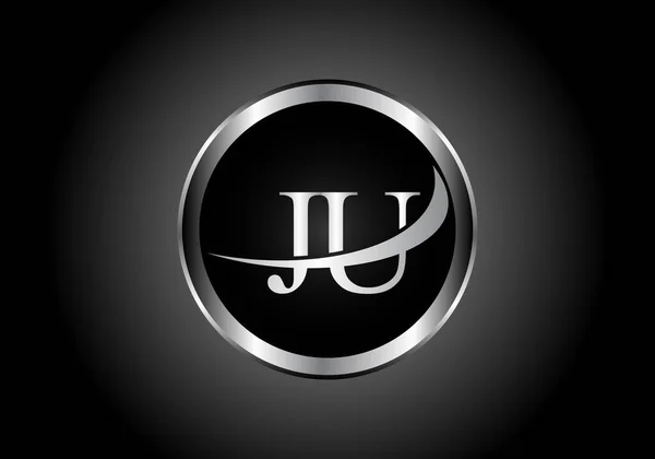 シルバー文字会社やビジネスのための黒と白のグラデーションのデザインにグレーの色とJu金属組み合わせのアルファベットのロゴアイコンのデザイン — ストックベクタ