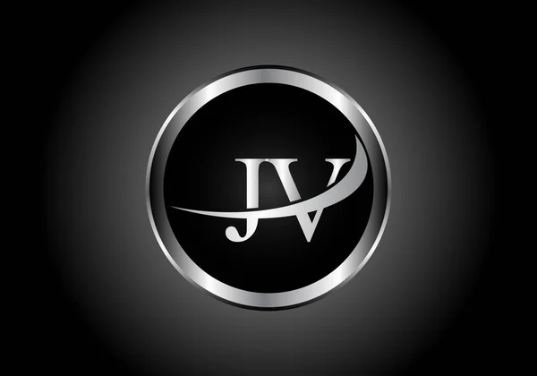 シルバー文字Jv金属組み合わせアルファベットロゴアイコンデザイン会社やビジネスのための黒と白のグラデーションデザインにグレーの色 — ストックベクタ