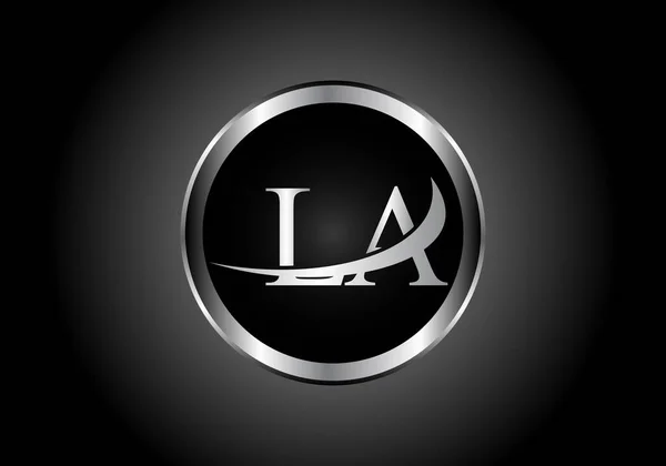 Gümüş Harfli Los Angeles Metal Kombinasyonu Alfabe Logosu Tasarımı Siyah — Stok Vektör