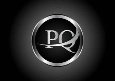 gümüş harfli PQ metal kombinasyon alfabe logosu tasarımı bir şirket veya işletme için siyah ve beyaz gradyan tasarımlı gri renkli