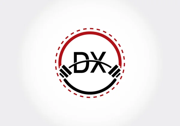 带有杠铃的首字母Dx字母 升降矢量标志设计 健身和公司身份的现代矢量标志 — 图库矢量图片