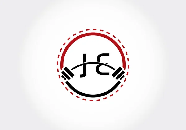 最初のJe文字のアルファベットとバーベル リフトベクトルロゴデザイン ボディービル フィットネス および会社のアイデンティティのための現代的なベクトルロゴ — ストックベクタ