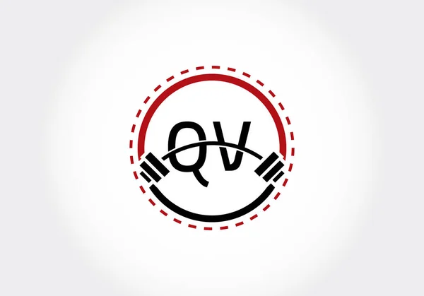 带有杠铃的初始Qv字母 升降矢量标志设计 健身和公司身份的现代矢量标志 — 图库矢量图片