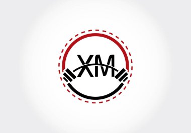 İlk XM harfli alfabe halterli. Vektör logosu tasarımı kaldırılıyor. Vücut geliştirme, spor salonu, fitness ve şirket kimliği için modern vektör logosu