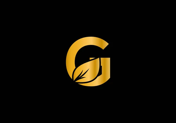 Yapraklı Altın Baş Harfleri Yeşil Çevre Dostu Logo Konsepti Ekolojik — Stok Vektör