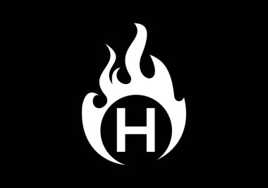 Ateşli alfabede H harfinin baş harfleri. Alev tasarımı element vektör çizimi yakılıyor. Şirket marka kimliği