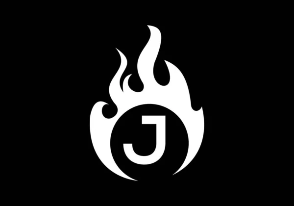 Black初期Jモノグラムアルファベットに火のロゴ入り 炎のデザイン要素のベクトルイラストを燃焼 コーポレートブランディングアイデンティティ — ストックベクタ