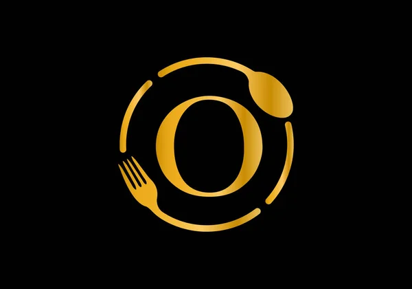 Alphabet Monogramme Initial Couleur Dorée Avec Fourchette Cuillère Logo Vectoriel — Image vectorielle