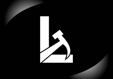 Siyah harf L harfli, çekiçli alfabe. Tamir, yenileme ve inşaat logosu. İnşaat işi ve şirket kimliği için modern vektör logosu
