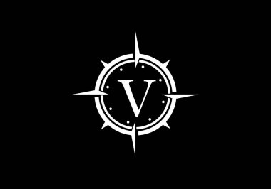 Yaratıcı Pusula Tasarım Logosu Şablonu olan siyah V harfi. Pusula amblem işareti. İş ve şirket kimliği için modern vektör logosu tasarımı.