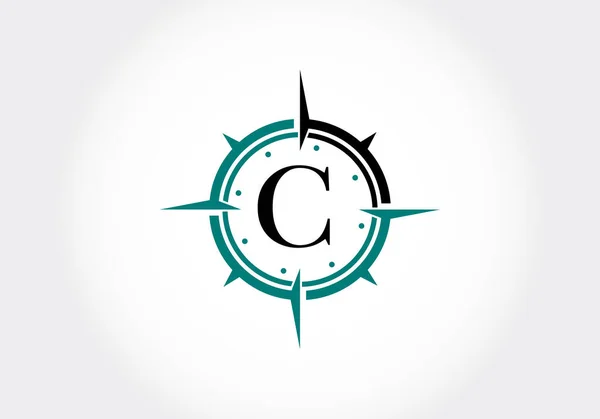 Letra Mayúscula Con Plantilla Diseño Logotipo Creative Compass Concept Signo — Vector de stock