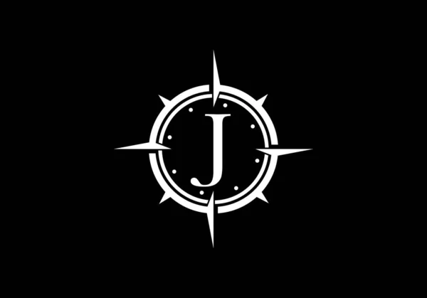 Lettre Noire Avec Modèle Conception Logo Creative Compass Concept Symbole — Image vectorielle