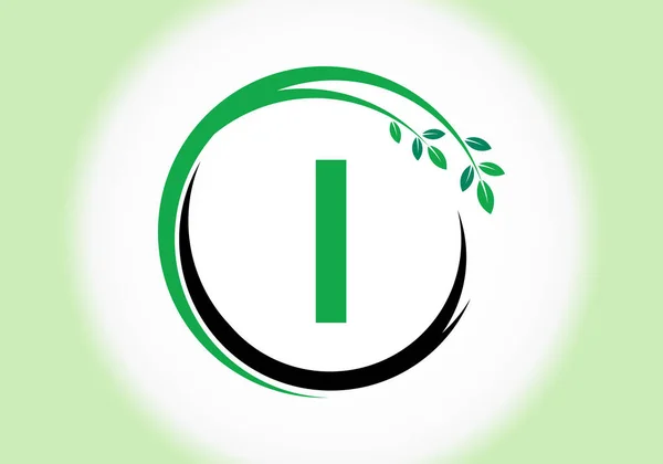 Yapraklı Yaratıcı Mektup Alfabesi Yeşil Çevre Dostu Logo Konsepti Ekolojik — Stok Vektör