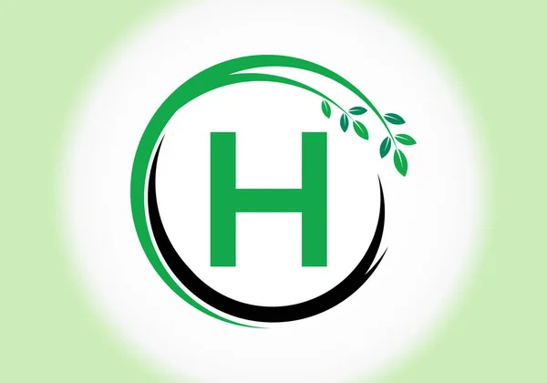 Literă Creativă Alfabet Monogram Frunze Conceptul Logo Verde Ecologic Logo — Vector de stoc