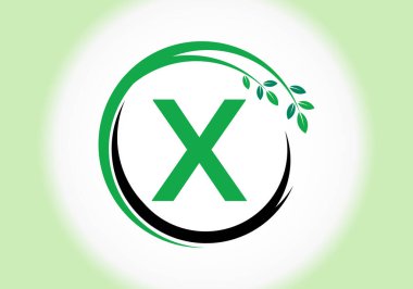 Yapraklı yaratıcı harf X monogram alfabesi. Yeşil, çevre dostu logo konsepti. Ekolojik iş ve şirket kimliği için modern vektör logosu