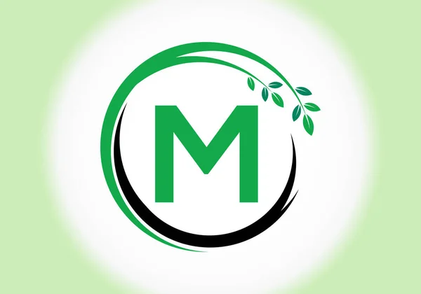 Креативная Буква Монограмма Листьями Зеленая Экологичная Концепция Логотипа Современный Векторный — стоковый вектор