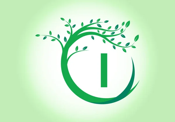 Yaratıcı Harf Ağaç Harfli Alfabe Yeşil Çevre Dostu Logo Konsepti — Stok Vektör