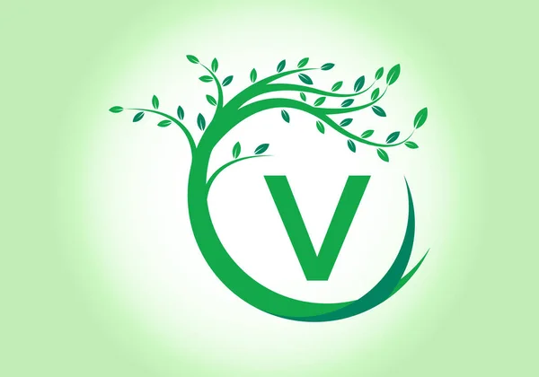 Kreativ Bokstav Monogram Alfabet Med Träd Grönt Miljövänligt Logotyp Koncept — Stock vektor