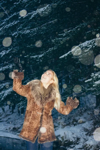 Дівчина Зимовому Лісі — стокове фото