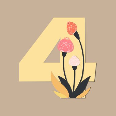 Dört numara ve çiçeklerin kompozisyonu