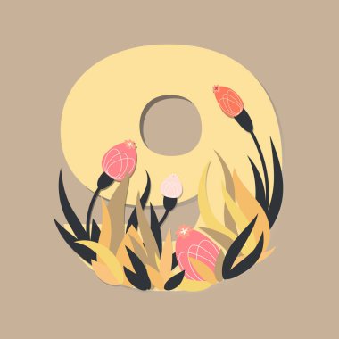 Dokuz ve çiçeklerin kompozisyonu