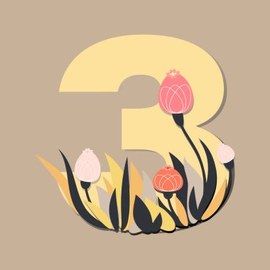 Üç numara ve çiçeklerin kompozisyonu