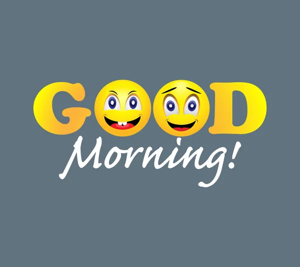 Banner met een boodschap Good Morning met grappige emoticons op de donkerblauwe achtergrond — Stockvector