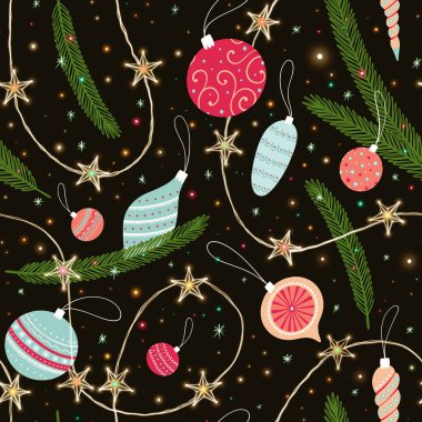 Noel süsleri ve ışıklarla kusursuz desen