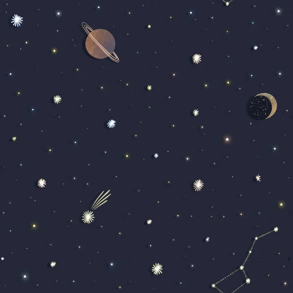 Бесшовный Космический Узор Звездами Планетами Луной Кометами — стоковое фото