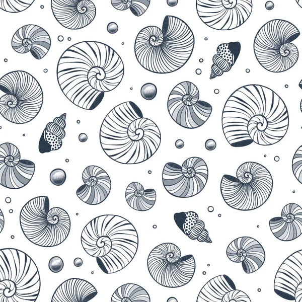 Seamless Pattern Beautiful Seashells Pearls Ocean Background — Stock Photo, Image