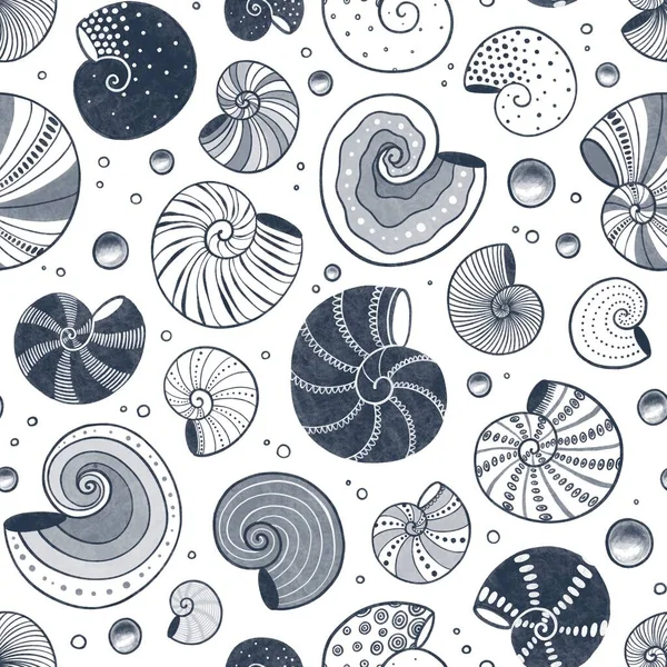 Seamless Pattern Beautiful Seashells Pearls Ocean Background — Stock Photo, Image