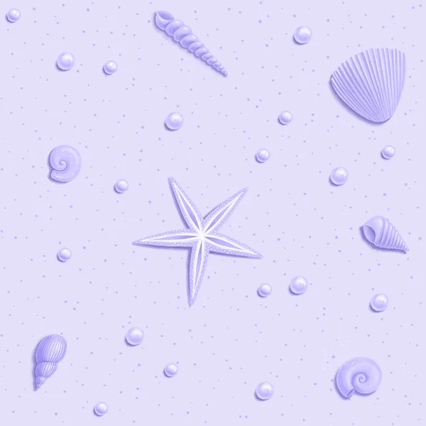 Seamless Pattern Beautiful Seashells Starfish Pearls Lavender Background Ocean Background — Stock Photo, Image