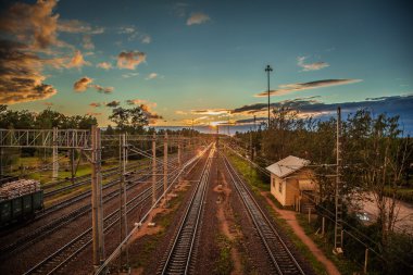 Railway Russian Railways beautiful sunset clipart
