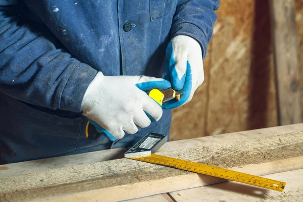 Homem Carpinteiro Sua Oficina Manufactory Casa — Fotografia de Stock