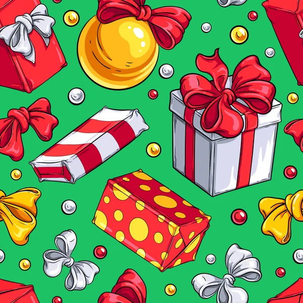 Christmas Gifts Vector Naadloos Patroon Voor Textiel Grafisch Web Design — Stockvector