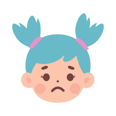 Mavi saçlı bir kızın yüz ifadeleri koleksiyonu.