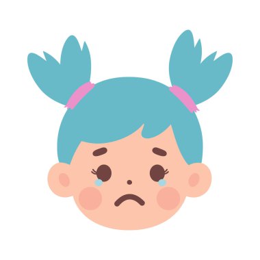 Mavi saçlı bir kızın yüz ifadeleri koleksiyonu.