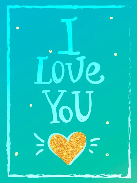 I Love You el çizmek. Altın glitter kalp. 