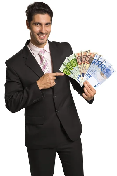 Obchodní muž drží peníze / euro — Stock fotografie