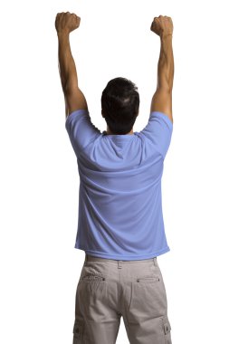 Arjantinli futbolcu beyaz arka plan üzerinde kutluyor