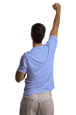 Arjantinli futbolcu beyaz arka plan üzerinde kutluyor