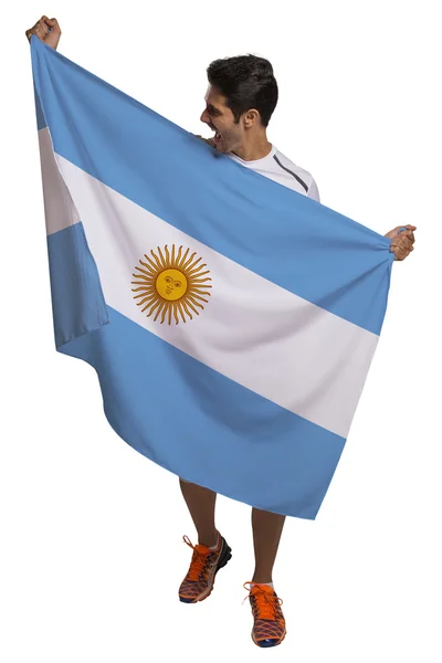 Abanico con bandera de Argentina celebra — Foto de Stock