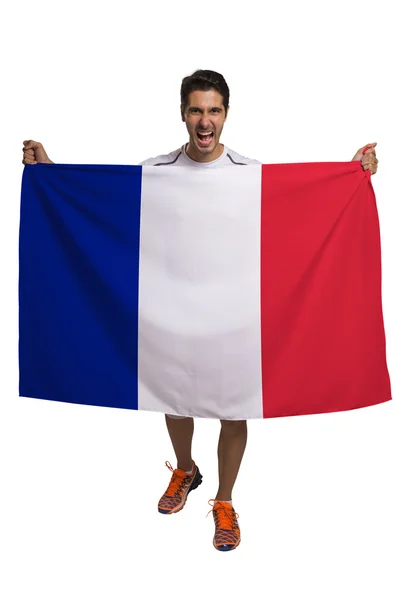 Ventilátor betöltő Franciaország lobogója ünnepli a fehér háttér — Stock Fotó